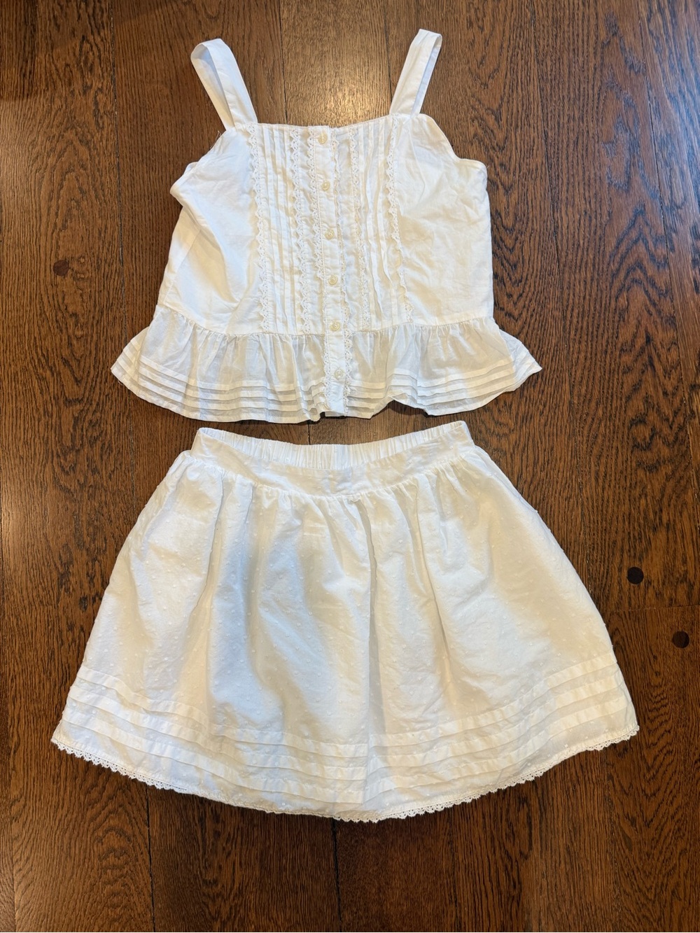 Janie and Jack Girls 14 White Swiss Dot Pintuck 2-Piece Skirt Set